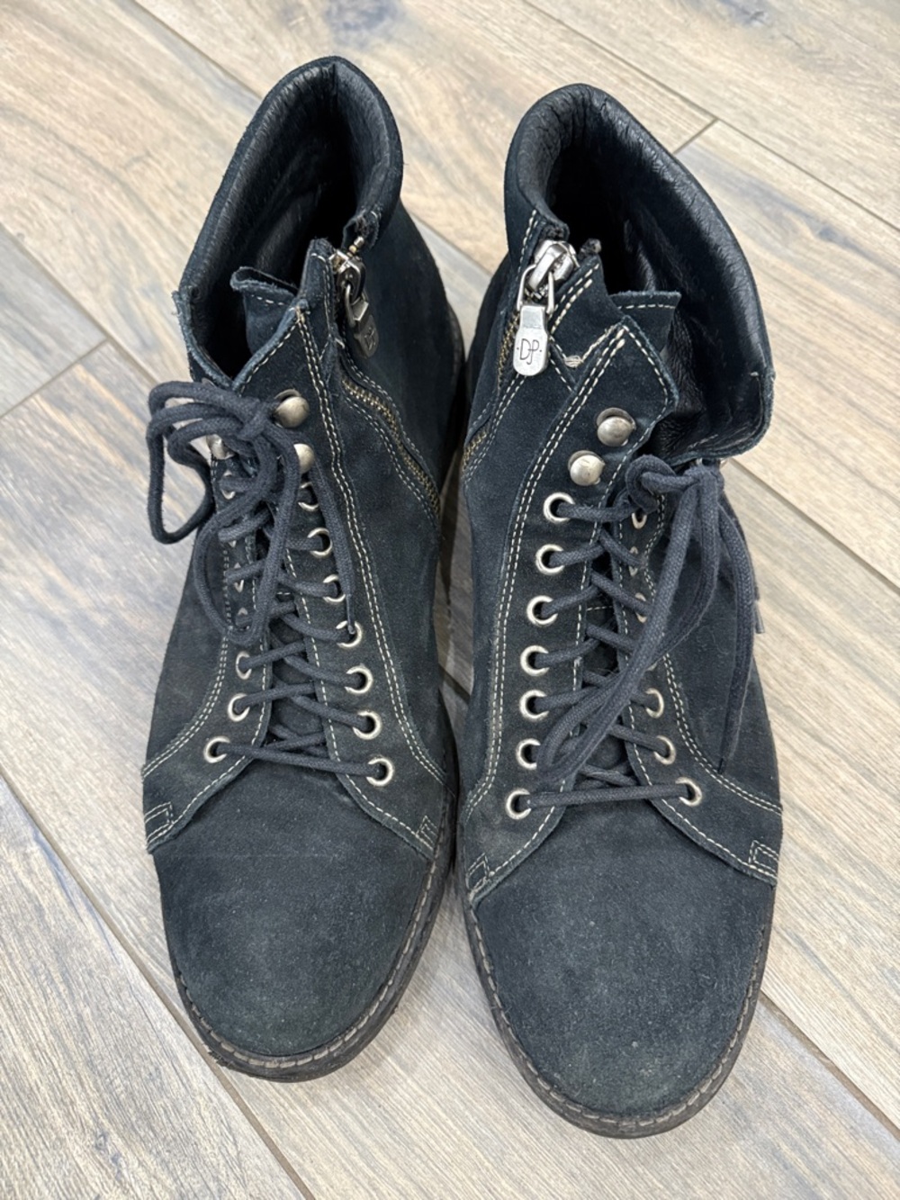 Donald J. Pliner Men's Black Suede Lace-Up Ankle Boots with side zipper